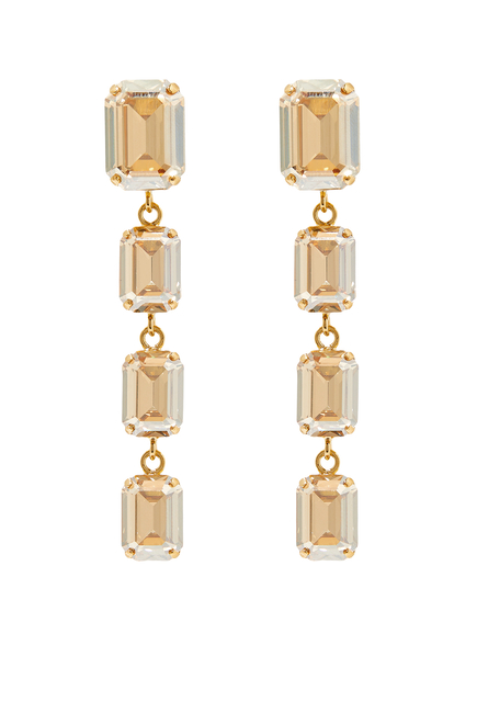 Lydia Long Earrings, 18k Yellow Gold Plating & Crystals